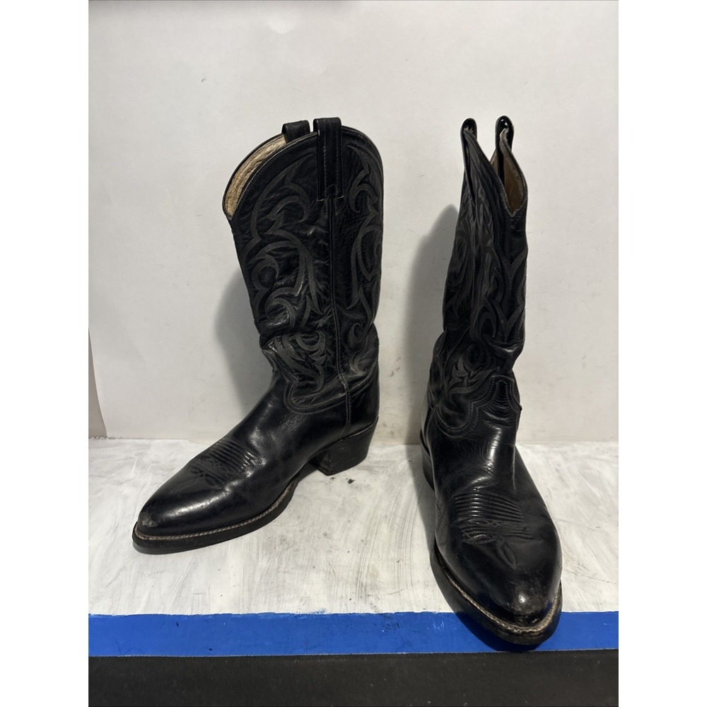Tony Lama Black Leather Western Cowboy Boots Pointed Toe Mens 10D 2910L Amazonas